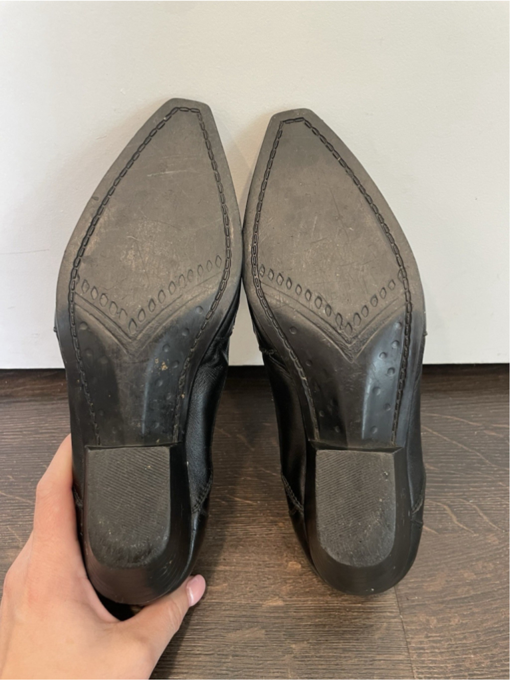 Vintage Black Leather Western Style Boho Loafer Booties Cowgirl Pointed Toe 7.5 - Picture 9 of 10